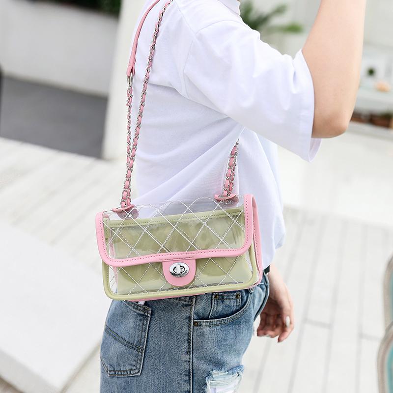 2018 China Handbag Factory New Styles Metallic Transparent PVC Beach Handbags Shoulder Chain Bags Wholesale For Summer