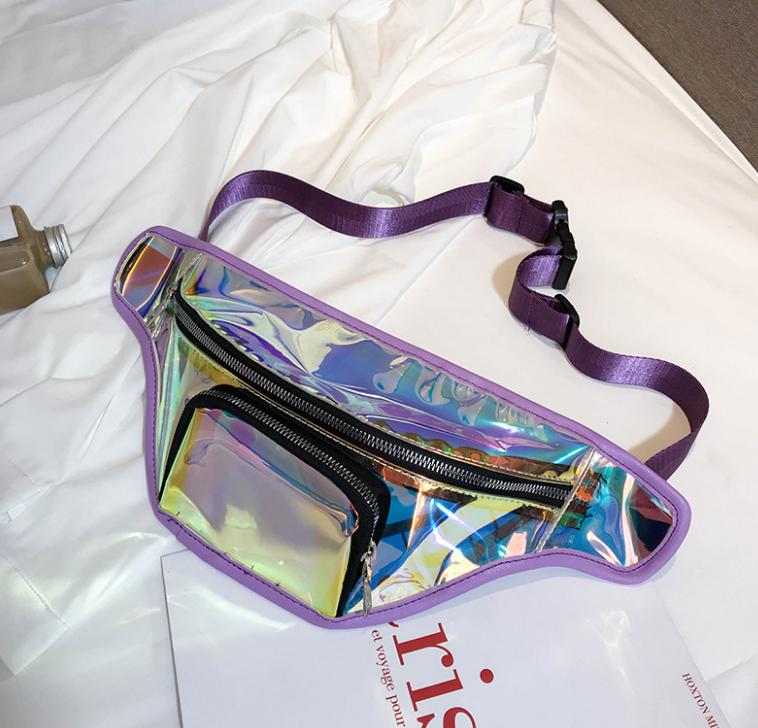 2019 Cool Street Wear Fashion Iridescent Clear Waist Bag Laser Transparent Fanny Pack Ladies