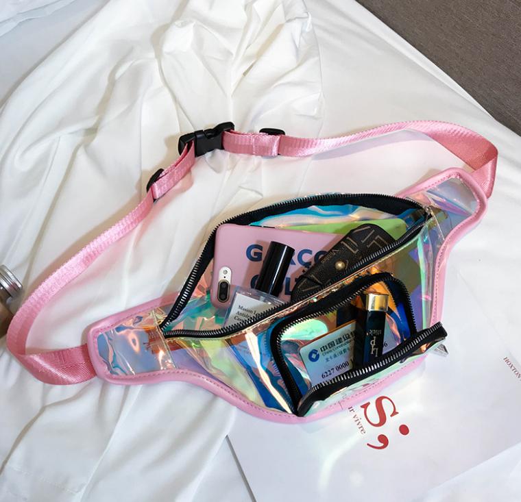 2019 Cool Street Wear Fashion Iridescent Clear Waist Bag Laser Transparent Fanny Pack Ladies
