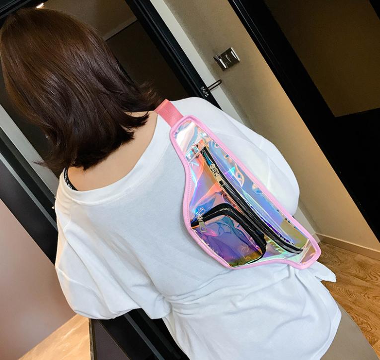 2019 Cool Street Wear Fashion Iridescent Clear Waist Bag Laser Transparent Fanny Pack Ladies