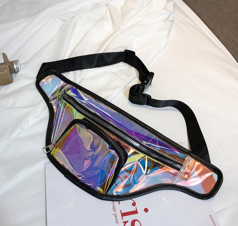 2019 Cool Street Wear Fashion Iridescent Clear Waist Bag Laser Transparent Fanny Pack Ladies