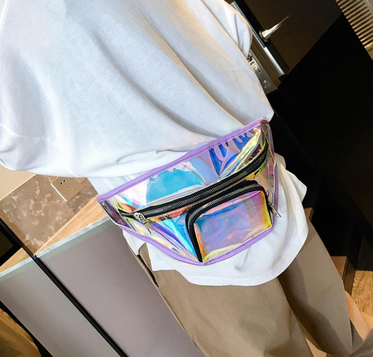 2019 Cool Street Wear Fashion Iridescent Clear Waist Bag Laser Transparent Fanny Pack Ladies