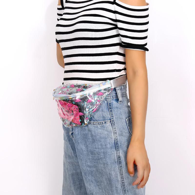 2019 Female Newest Cheap Cute Cartoon Unicorn Flamingo PVC Clear Fanny Pack  Waist Bum Bag For Girls