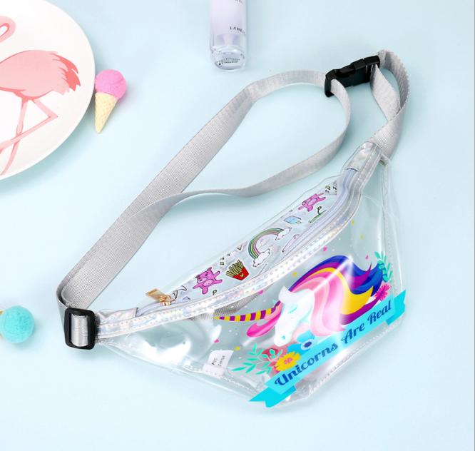 2019 Female Newest Cheap Cute Cartoon Unicorn Flamingo PVC Clear Fanny Pack  Waist Bum Bag For Girls