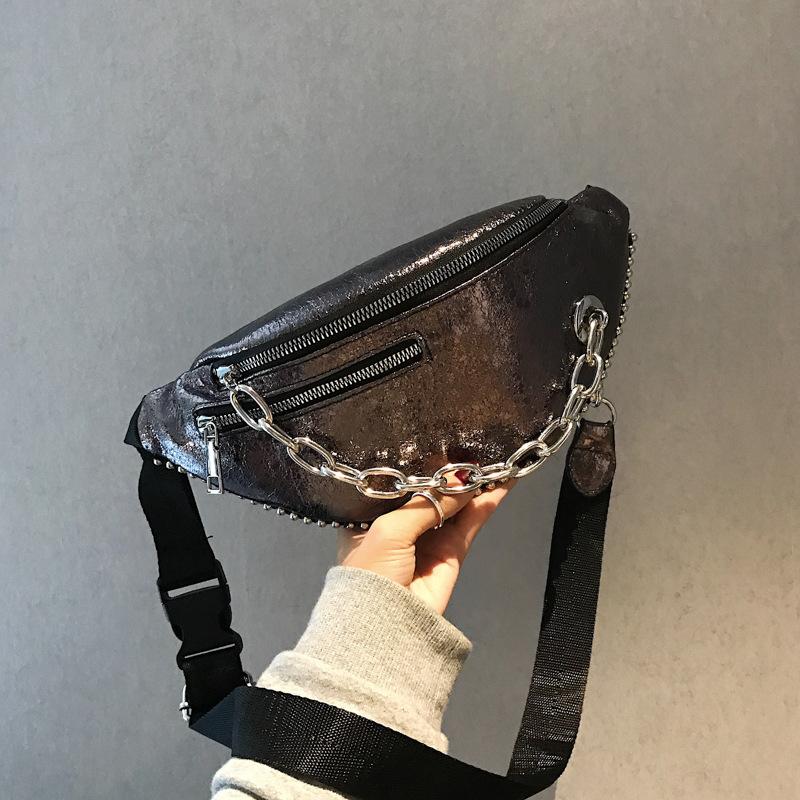 2019 Hot Sale Fashion PU black waist bag, hotselling wholesale high quality custom leather waist bags ladies