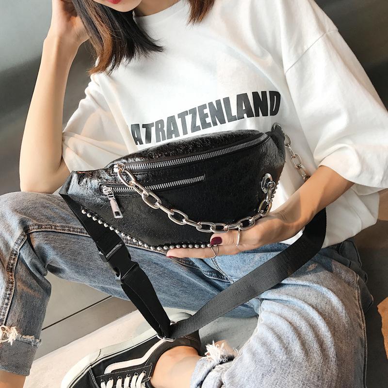 2019 Hot Sale Fashion PU black waist bag, hotselling wholesale high quality custom leather waist bags ladies