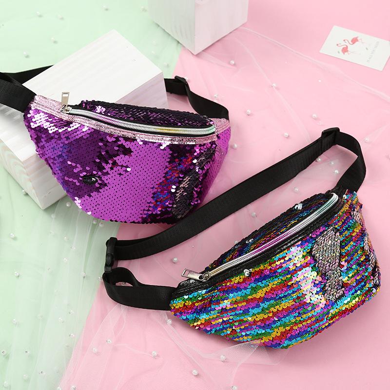 2019 Instagram Hot Sale Fashion Cheap Sequin Rainbow Women Waist Bag Cool Glitter Fanny Pack  For Lady