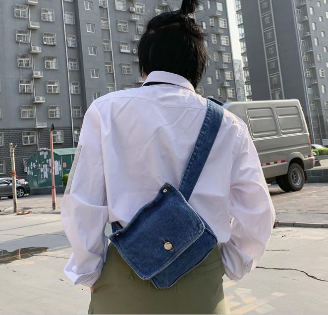 2019 Korean Retro Casual Wholesale Chest Sling Bag Unisex Demin Waist Bag Fanny Pack For Men