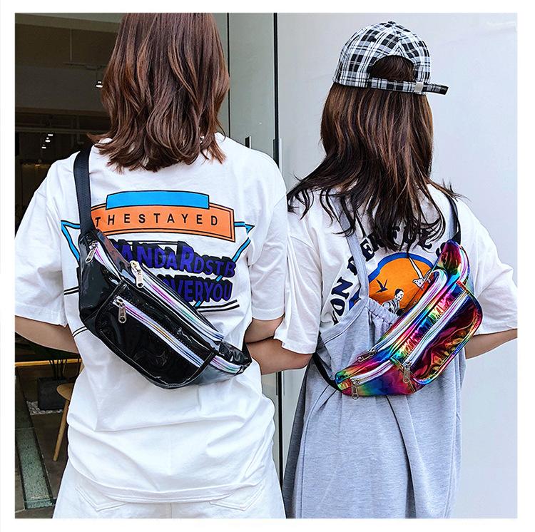 2019 New Arrival Summer Street Cool Wear Fashion Rainbow Holographic Leather Pink Fanny Pack Women Wholesale