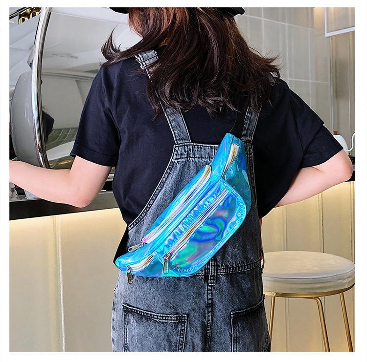 2019 New Arrival Summer Street Cool Wear Fashion Rainbow Holographic Leather Pink Fanny Pack Women Wholesale