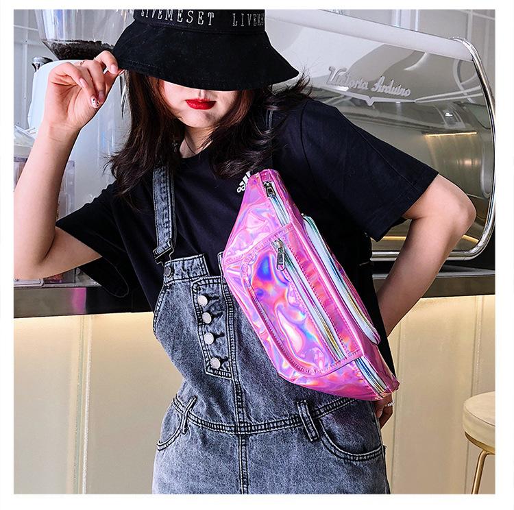 2019 New Arrival Summer Street Cool Wear Fashion Rainbow Holographic Leather Pink Fanny Pack Women Wholesale