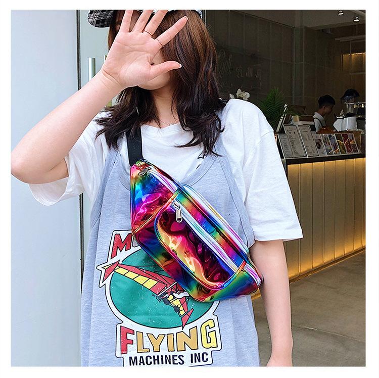 2019 New Arrival Summer Street Cool Wear Fashion Rainbow Holographic Leather Pink Fanny Pack Women Wholesale
