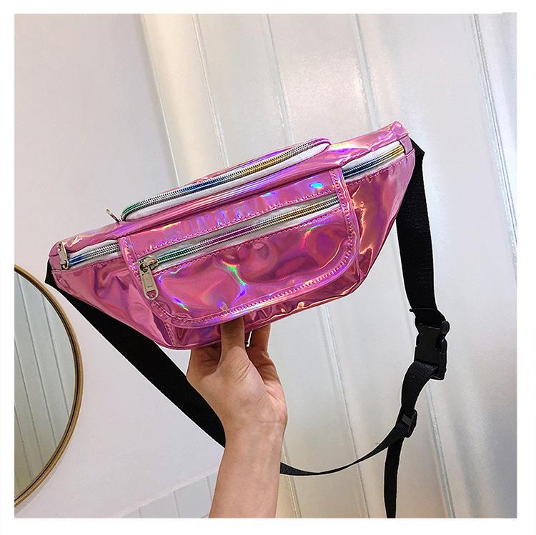 2019 New Arrival Summer Street Cool Wear Fashion Rainbow Holographic Leather Pink Fanny Pack Women Wholesale