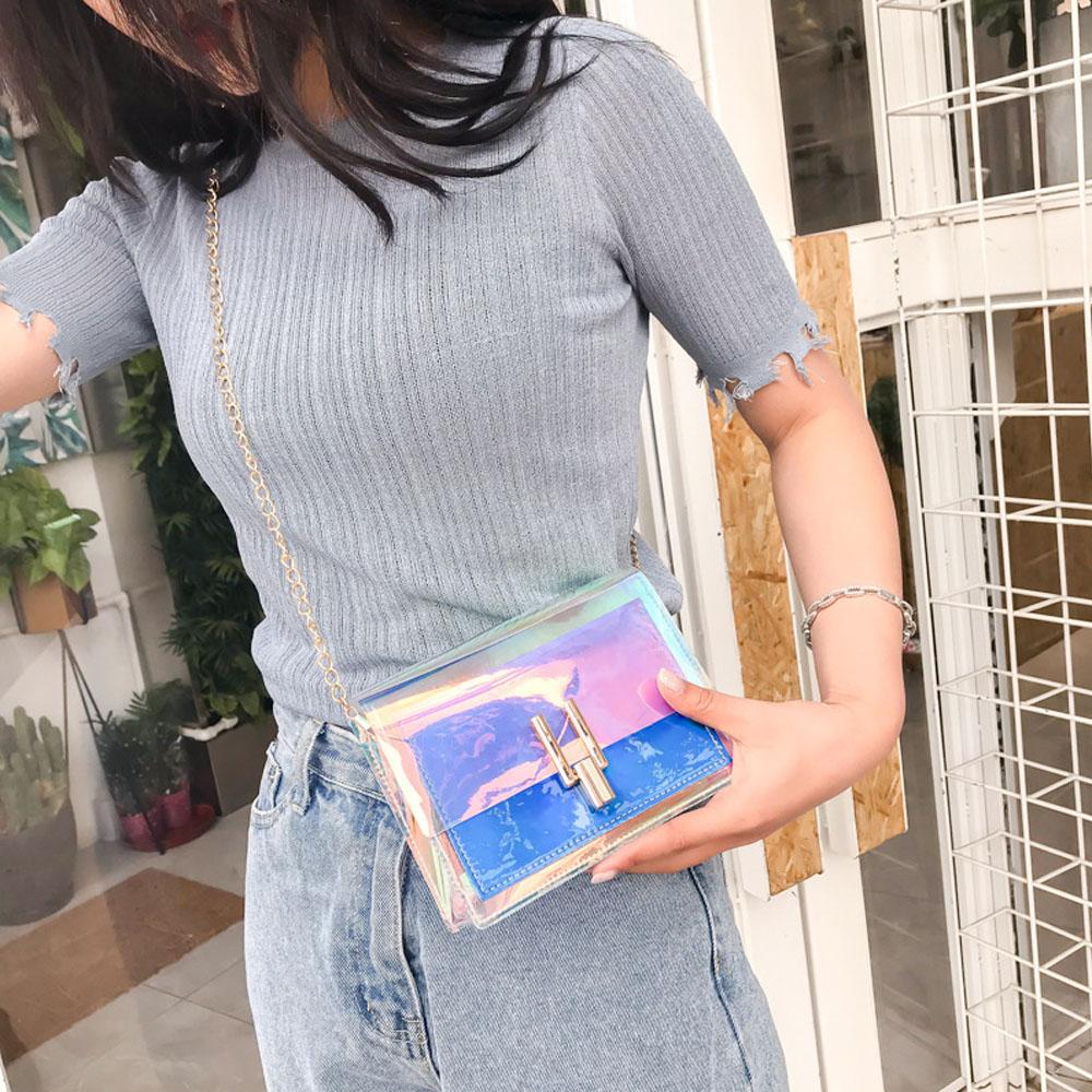2019 OEM rainbow jelly clear handbag summer tote bag for women
