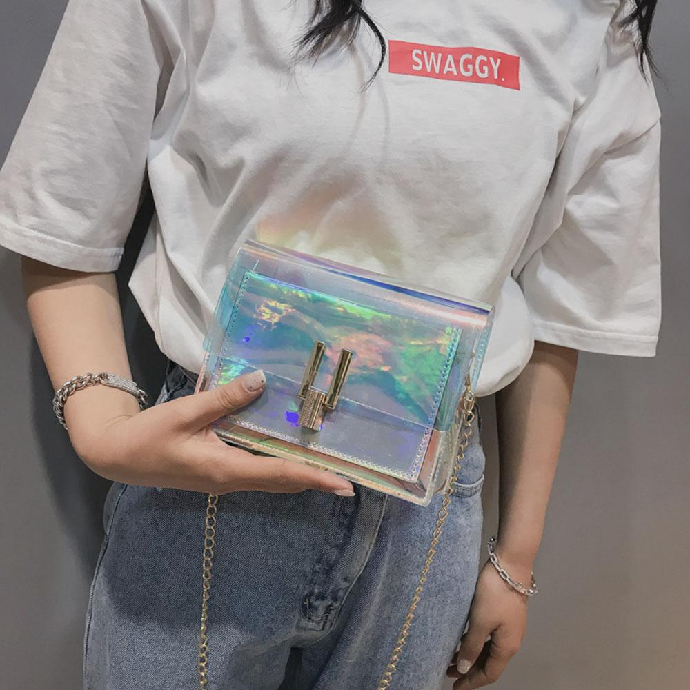 2019 OEM rainbow jelly clear handbag summer tote bag for women