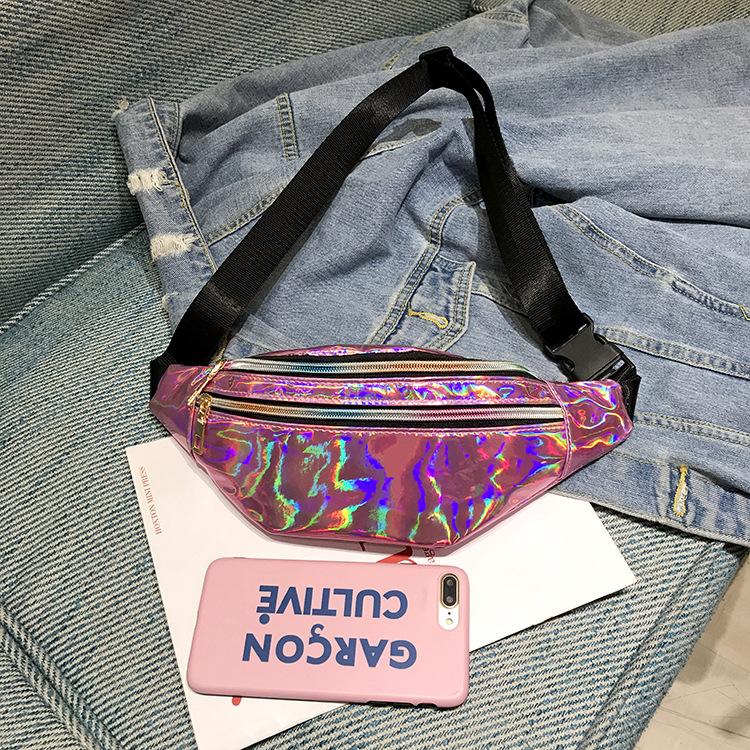 2019 Streetwear Cool Glitter Laser Holographic Fanny Pack Ladies Women Iridescent Pink Fanny Pack Wholesale