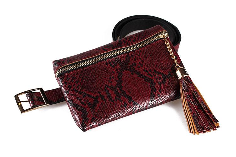 2019 Tassel Leather Python Waist Bag Fashion Fanny Pack Quilted Women Belt Bum Bag Wholesale
