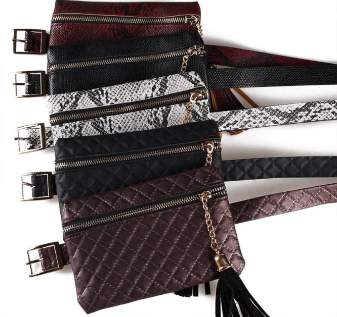 2019 Tassel Leather Python Waist Bag Fashion Fanny Pack Quilted Women Belt Bum Bag Wholesale