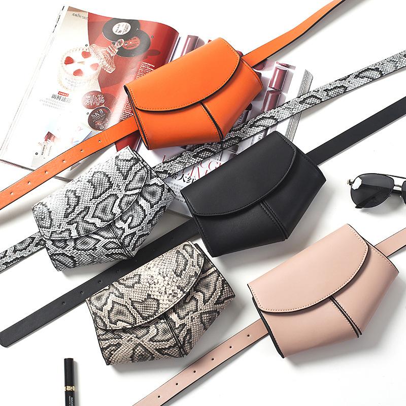 2019 Trendy Simple Snake Skin Women Leather Waist Bag Fashion Dressy Fanny Pack For Ladies Belt Bag
