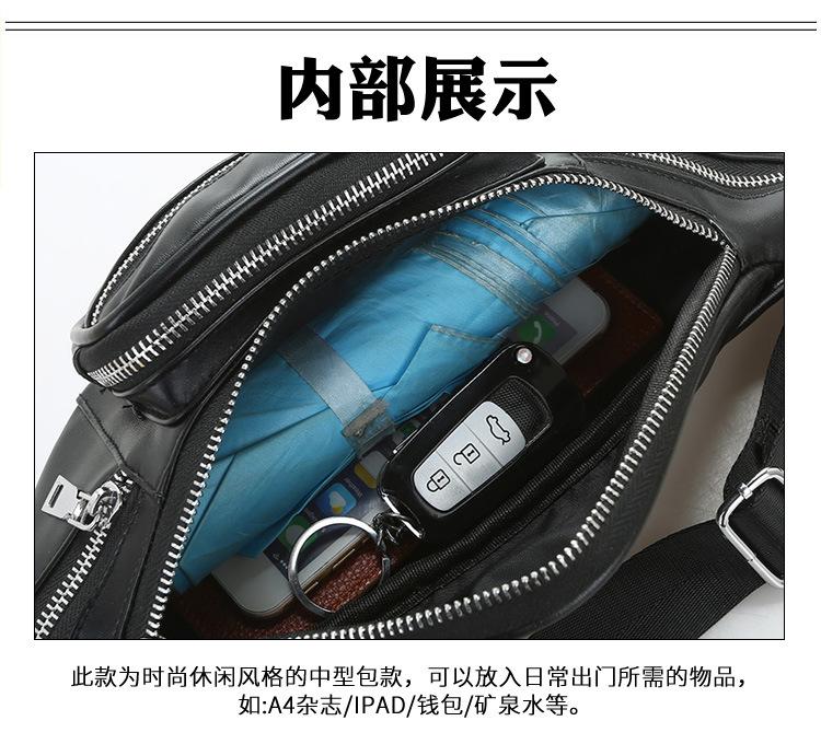 2019 Wholesale OEM 3 Pockets Zipper Classic Black Leather Fanny Pack Custom Logo Men Waist Bag