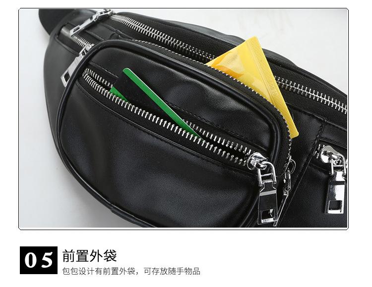 2019 Wholesale OEM 3 Pockets Zipper Classic Black Leather Fanny Pack Custom Logo Men Waist Bag