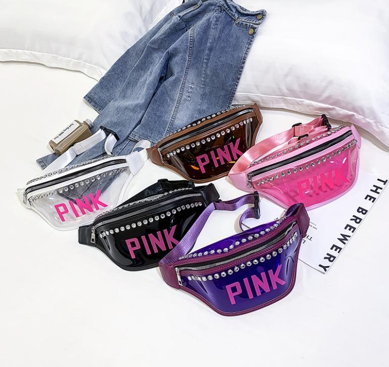 Hot New Collection Fashion Transparent Clear Fanny Pack Custom Letters Waist Bag Lady 2019