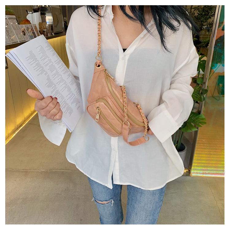 Korea Style Fashion Leather Sewing Women Chest Sling Bag Ladies Pink Fanny Pack Wholesale 2019