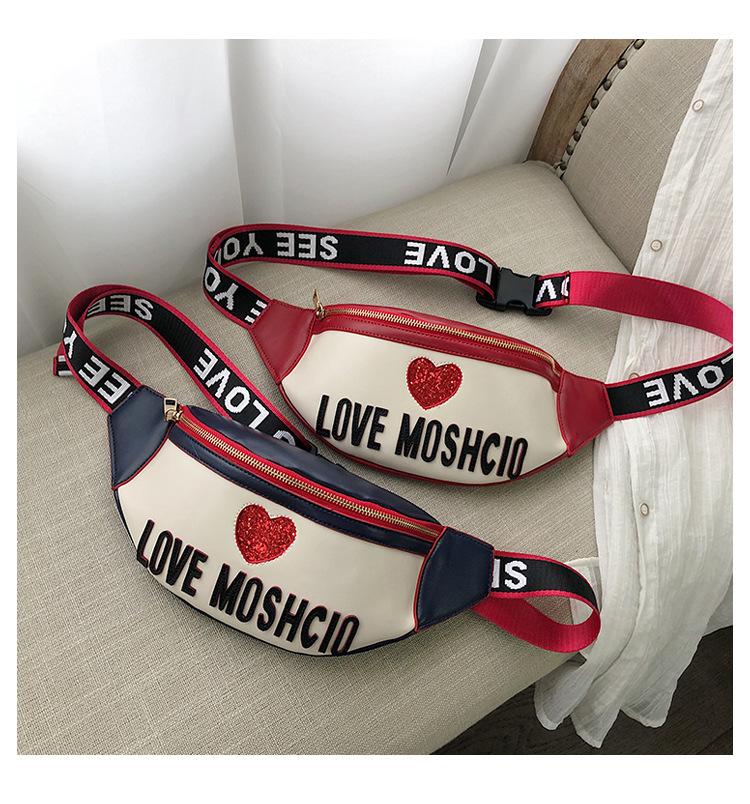 Korea Style Heart Patch Cute Girls Fanny Pack Fashionable Leather New Waist Belt Bag Chest Sling Bag