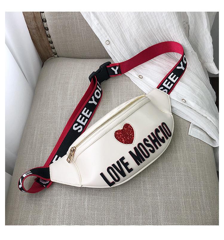 Korea Style Heart Patch Cute Girls Fanny Pack Fashionable Leather New Waist Belt Bag Chest Sling Bag