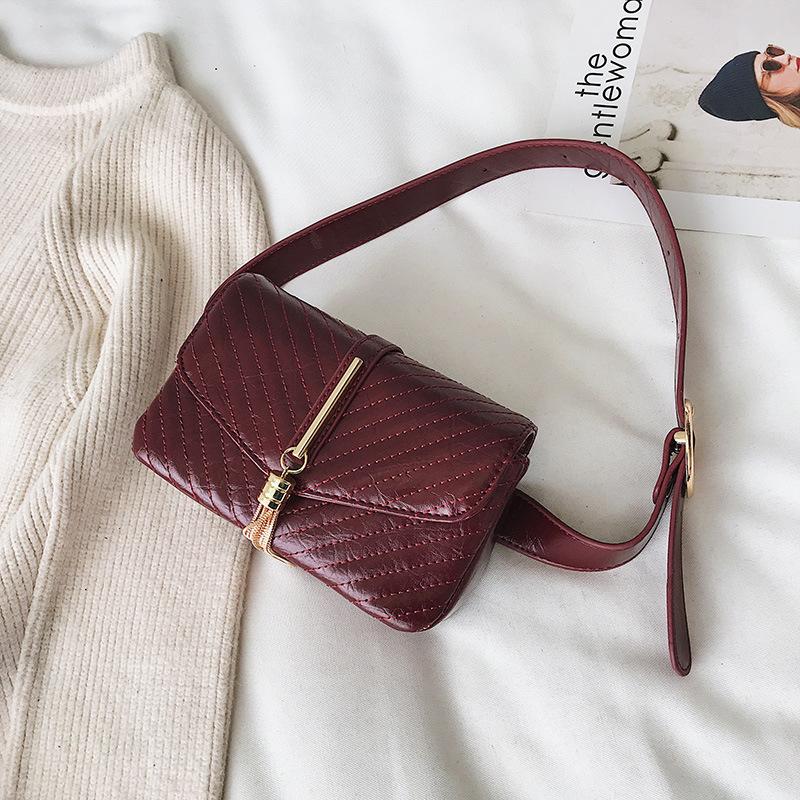 New Stylish 2019 Fashion Korea Version Tassel Sewing Leather Small Square Ladies Waist Belt Bag