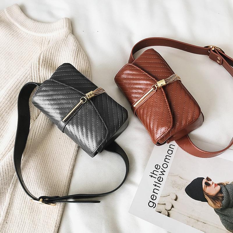 New Stylish 2019 Fashion Korea Version Tassel Sewing Leather Small Square Ladies Waist Belt Bag