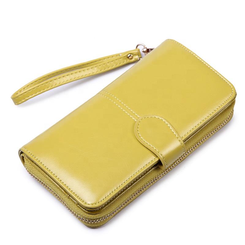 Big capacity waxed leather woman wallets clutch purse ladies