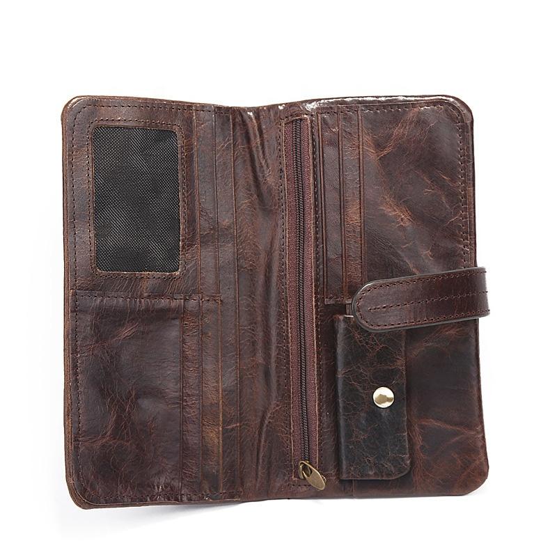 Index-761 retro genuine leather brown long wallet purse for men