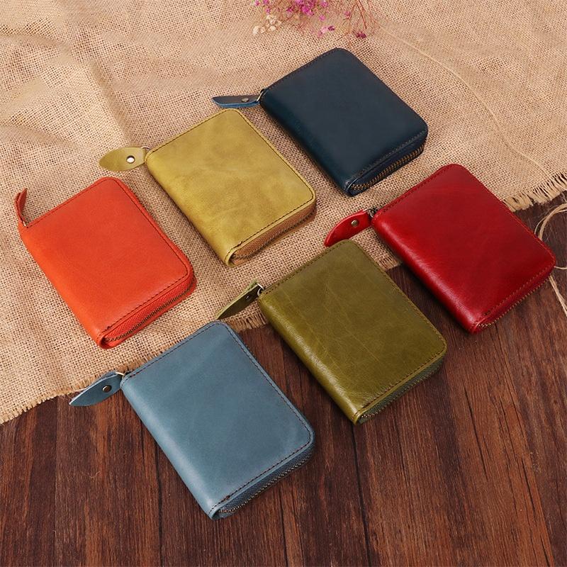 Multicolor option unisex real leather card zipper pouch holder