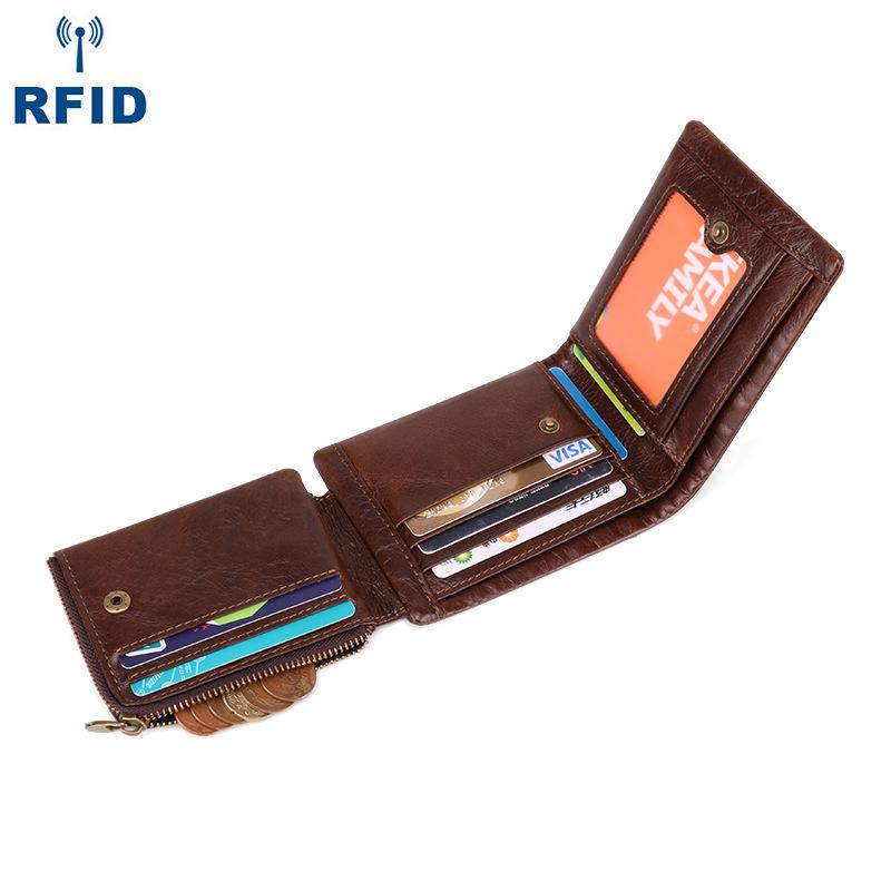 Top quality real leather mens wallet with zipper rfid slim coin with money clip