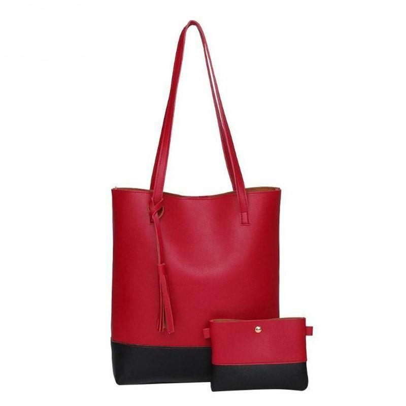 Women 2pc/set Tassel Shoulder Bag Patchwork Portable Handbags Casual Tote Clutch
