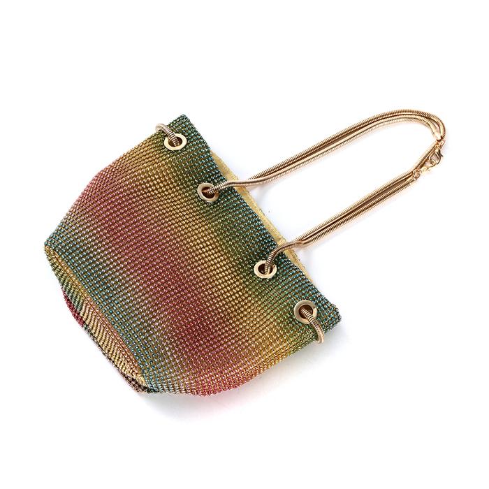 2020 New model boutique rainbow diamond rhinestone evening purse women clutch sling bucket bag