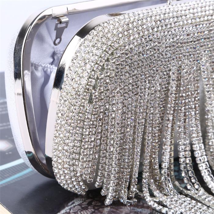 2020 New wholesale luxury elegant wedding gold rhinestone crystal tassel clutch evening bag