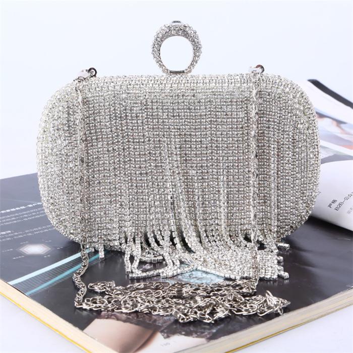 2020 New wholesale luxury elegant wedding gold rhinestone crystal tassel clutch evening bag