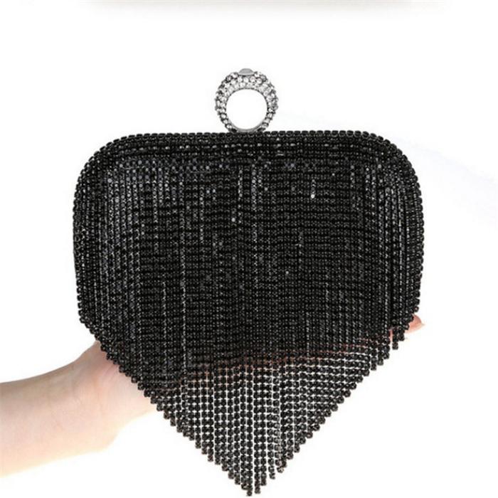 2020 New wholesale luxury elegant wedding gold rhinestone crystal tassel clutch evening bag