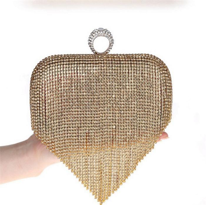2020 New wholesale luxury elegant wedding gold rhinestone crystal tassel clutch evening bag