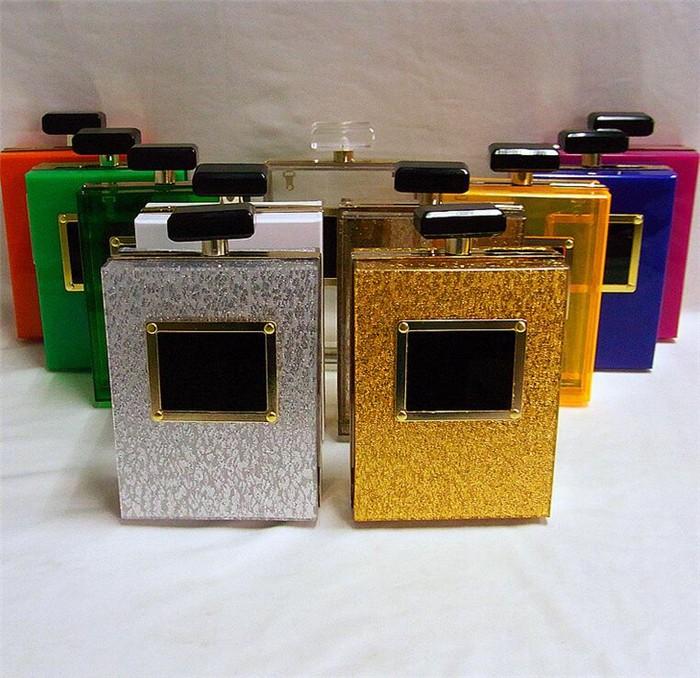 2020 Summer fashion banquet crystal ladies crossbody purse clear acrylic paris perfume bottle clutch bag