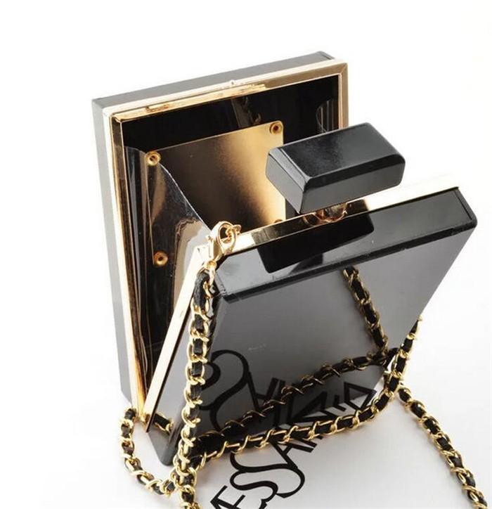 2020 Summer fashion banquet crystal ladies crossbody purse clear acrylic paris perfume bottle clutch bag