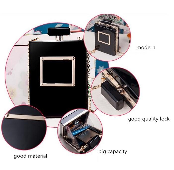 2020 Summer fashion banquet crystal ladies crossbody purse clear acrylic paris perfume bottle clutch bag