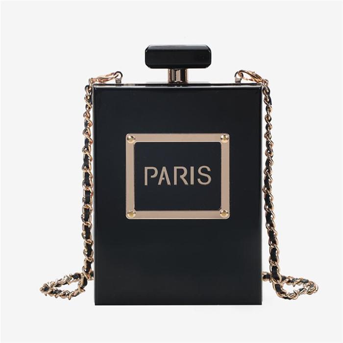 2020 Summer fashion banquet crystal ladies crossbody purse clear acrylic paris perfume bottle clutch bag