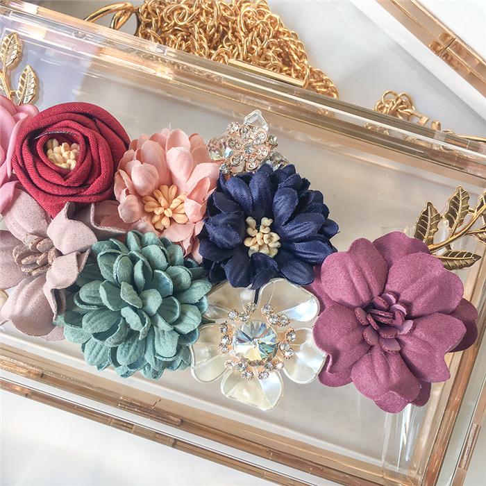 2020 Summer flower pearl transparent clutches wedding evening purse ladies fashion box handbags with chain