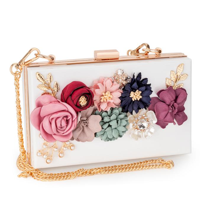 2020 Summer flower pearl transparent clutches wedding evening purse ladies fashion box handbags with chain