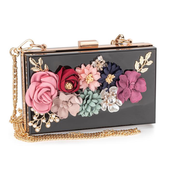2020 Summer flower pearl transparent clutches wedding evening purse ladies fashion box handbags with chain