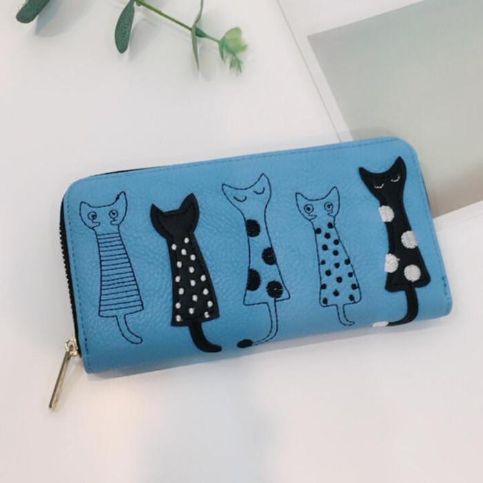 Aliexpress hot sale fashion teen embroidery five little cat cute wallet women