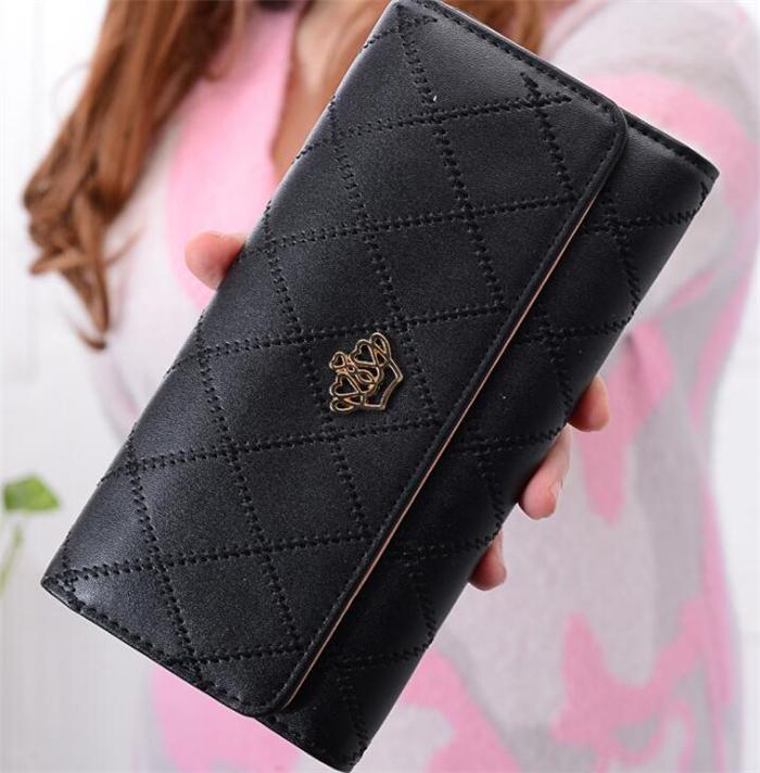 Bulk cheap fashion crown decoration trifold womens clutch purse